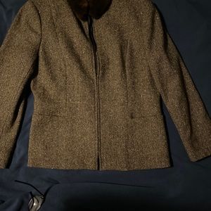 Anne Klein tweed/wool coat with detachable mink collar